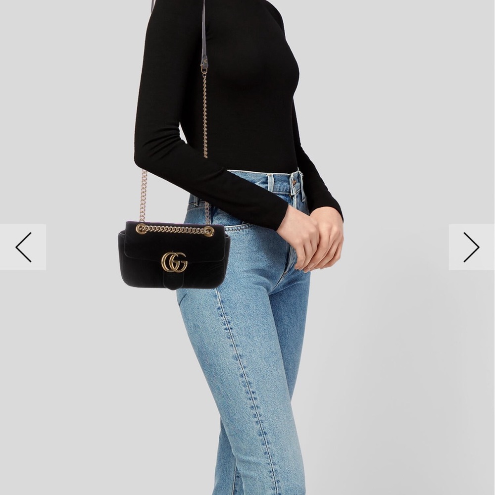 Gucci GG Marmont Small Black Velvet Shoulder Bag (Authentic) - Picture 3 of 5